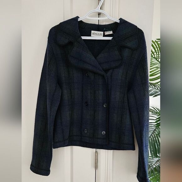Maggie Women's Navy Plaid Wool Coat - Picture 1 of 3